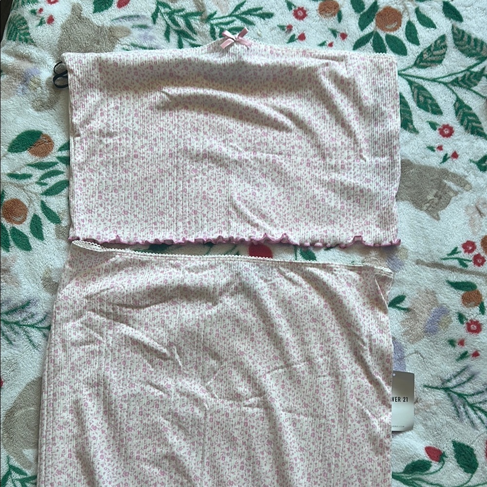 Forever 21 Pink Floral Tube Top and Skirt Set